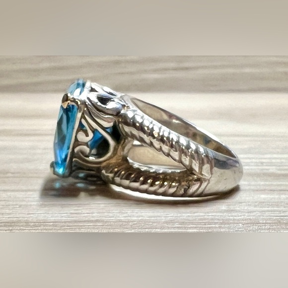 Vintage Designer DS ID Sterling Silver & 18K Gold Blue Topaz Ring, Size 6.5 - Picture 3 of 11